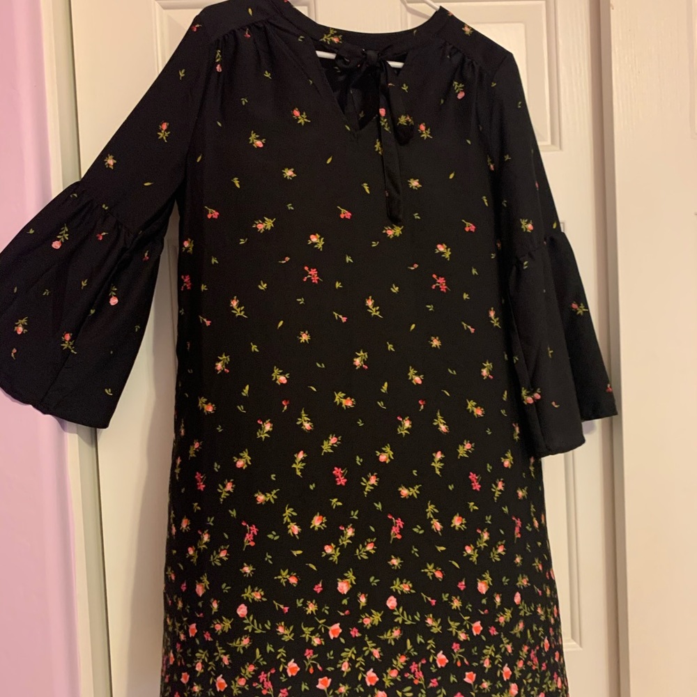 Flowery Design Black Dress
